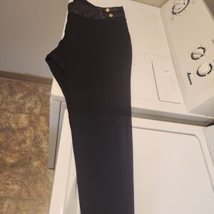 Black High-Waist Ponte Skinny Pants with Gold Buttons
